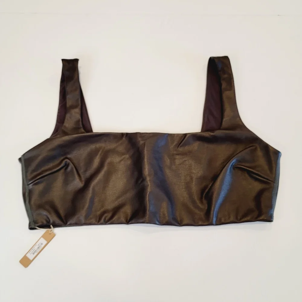 Skims Faux Leather Bra Bralette Size 4X In Soot Color NWT! Style BR-TOP-1143